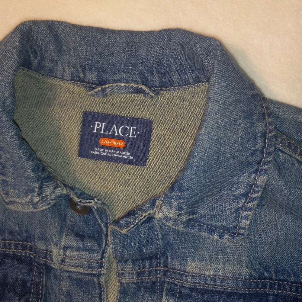 The Childrens Place Boys Medium Wash Denim Trucker Jacket Size L 10/12 Cotton